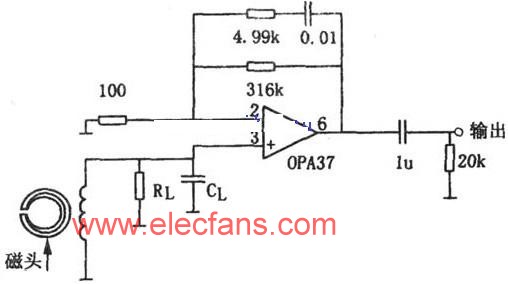 OPA37设计的磁头前置放大器电路