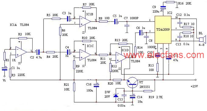 TDA2009设计的BTL功放电路