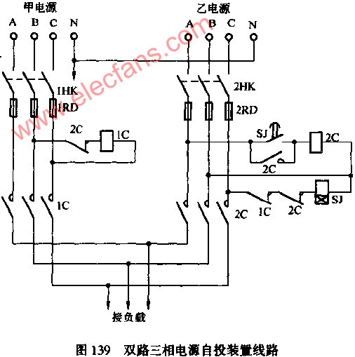 双路三相电源自投装置电路图