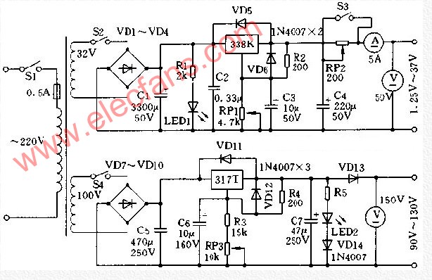 维修充电两用稳压电源电路