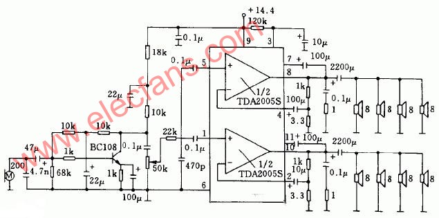 基于TDA2005S设计的20W汽车收音机和扩音机电路