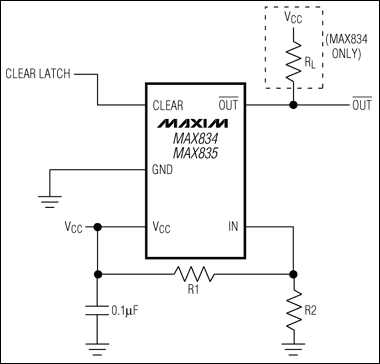 MAX834, MAX835具有锁存功能的电压监视器应用电路