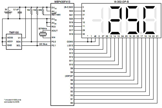 MSP430F413和TMP100的接口原理图