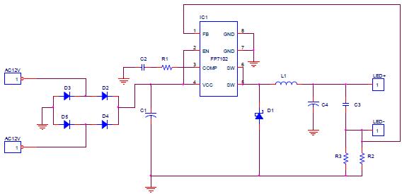 FP7102 LED Driver For MR16应用电路