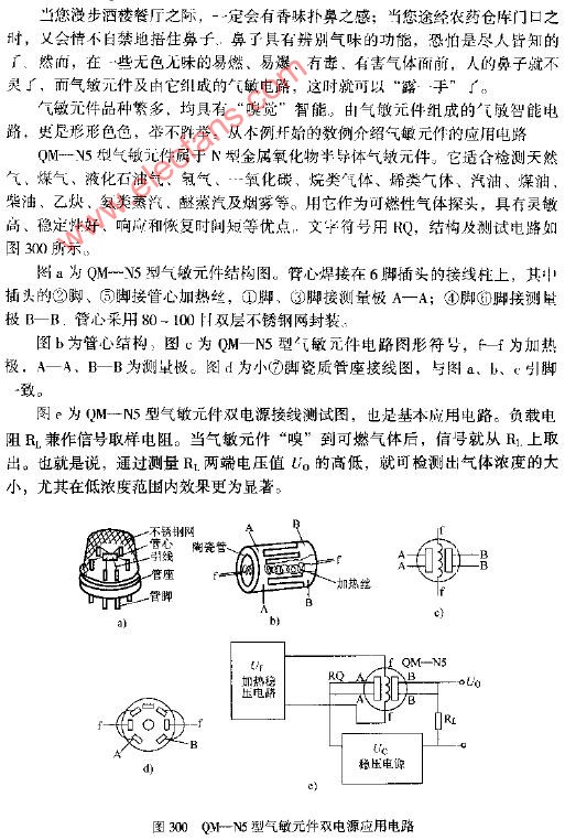 QM-N5型气敏元件双电源应用电路图