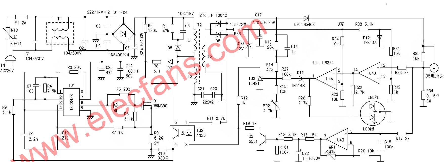 UC3842B电动车充电器电路图