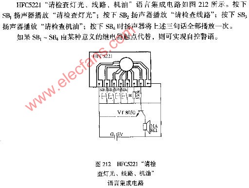 HFC5221“请检查灯光、线路、机油”语言集成电路图