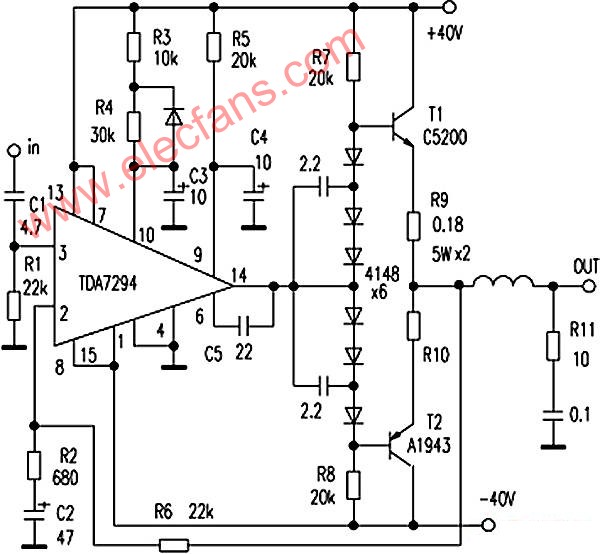 基于TDA7294的无需调试胆味大功率功放原理及电路