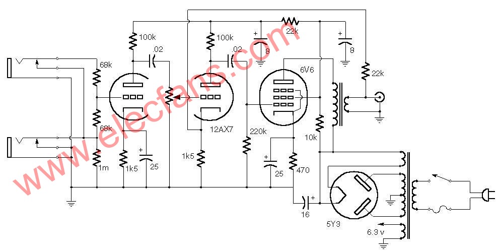6V6 SE 12AX7胆机电路原理图