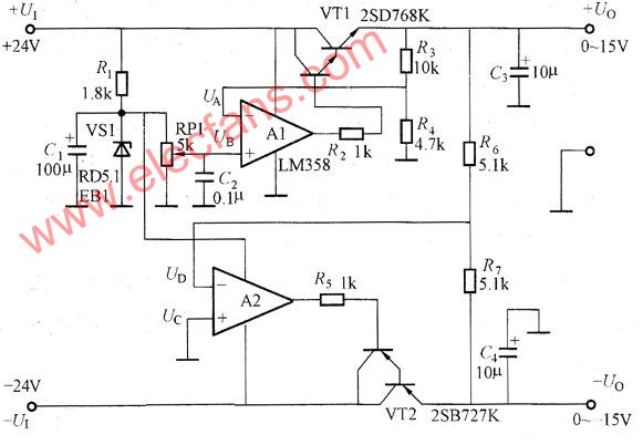 24V转正负15V输出的电源电路