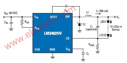 采用LM3402HV的1W串联LED灯电路