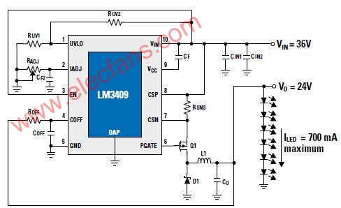 LM3409—可驱动高功率LED的PowerWise PFE