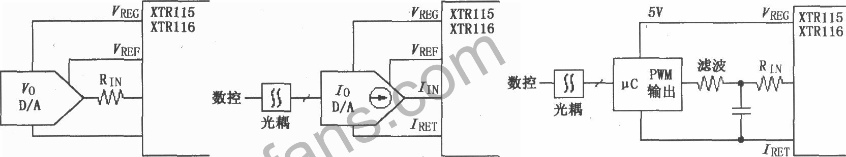 XTR115/XTR116使用数控方法的电路