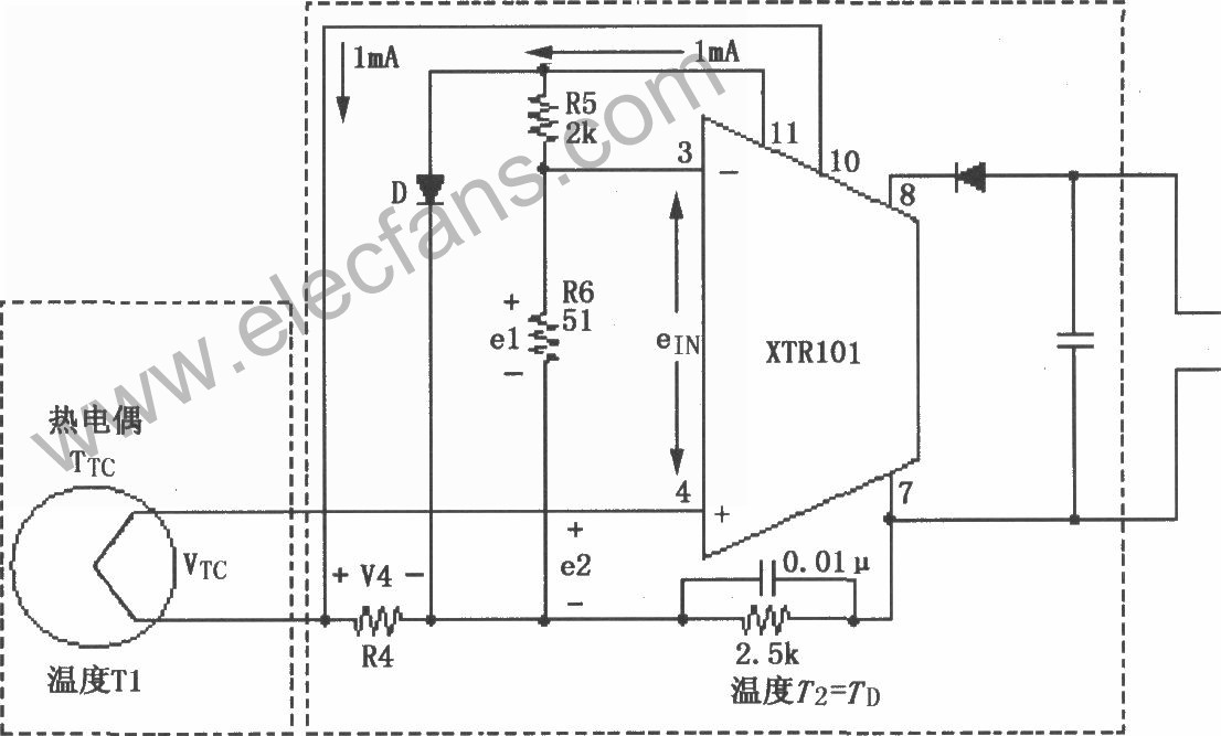 xtr101热电偶 电路图