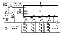 4路声控LED彩灯链的电路原理图