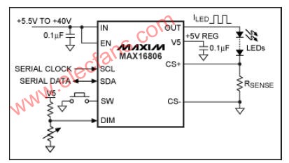 MAX16806 350mA线性HB LED驱动器IC应用电