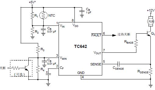 TC642应用电路 (开关模式风扇速度控制器)