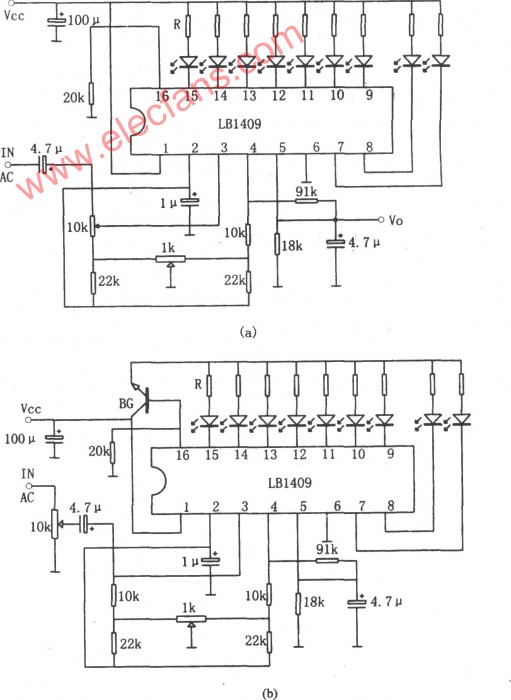 LB1409组成的9位LED电平显示驱动电路