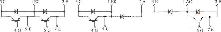 GA系列IGBT半桥、高端开关和低端开关型模块的内部接线电路