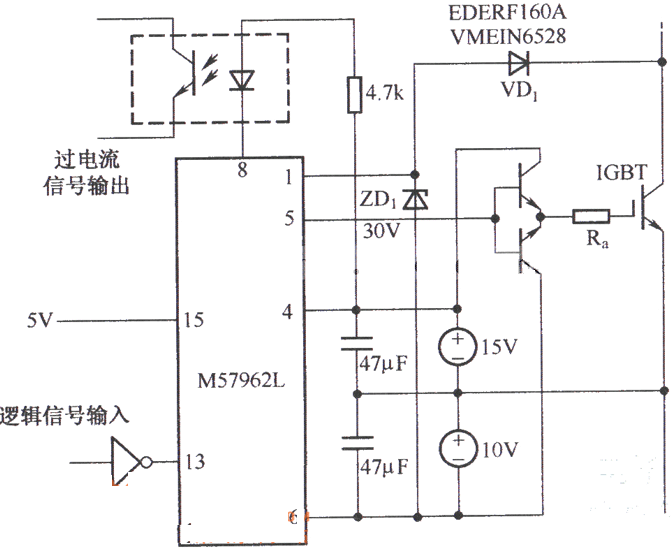 M57962L驱动大功率IGBT模块时的应用电路