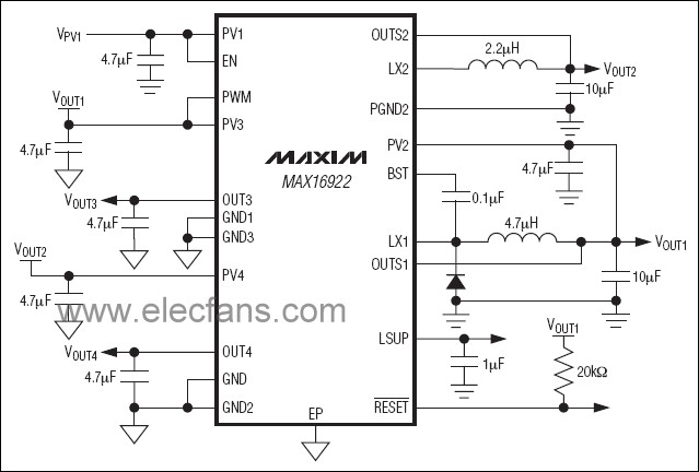 MAX16922参考应用电路