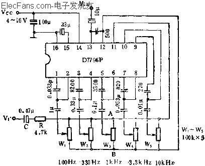 D7796P装置五频段图示均衡电路应用  www.elecfans.com