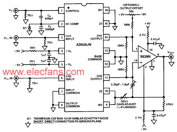 模拟乘法器视频开关电路图 www.elecfans.com