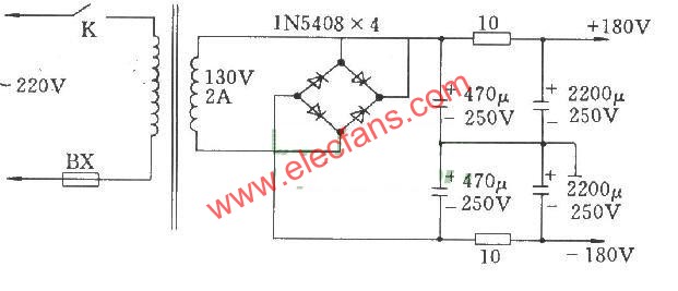 OTL功放电源(用于电子管功放）  www.elecfans.com