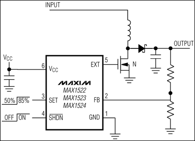 MAX1522、MAX1523、MAX1524：典型工作电路