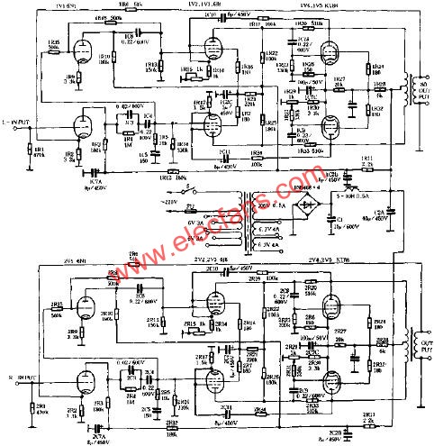 60W*2线性标准式电子管扩音机电路原理图  www.elecfans.com