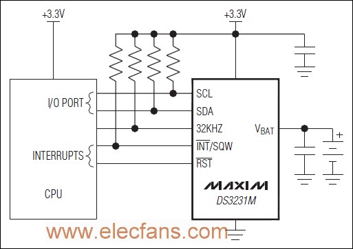 DS3231M参考应用电路 www.elecfans.com