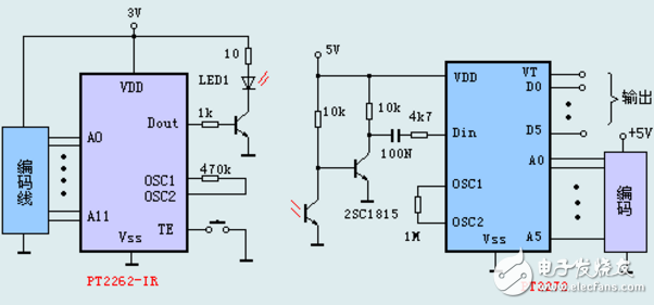 pt2262应用电路图大全_pt2262编码电路汇总（五款pt2262应用电路详解）