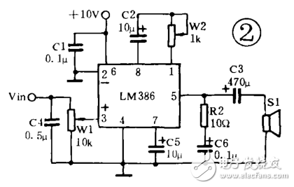 LM386应用电路之微机立体声功放电路
