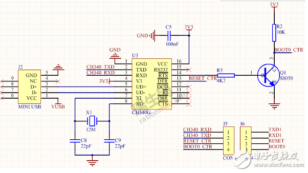 ch340g电路图5v和3.3v供电电路