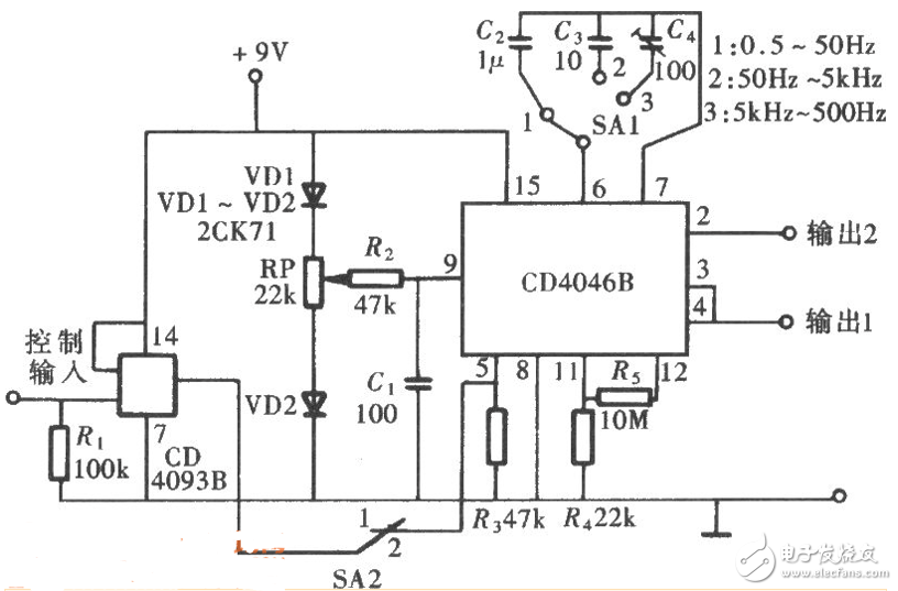 cd4046应用电路图大全（金属探测仪/频率计/充电器/信号发生器）