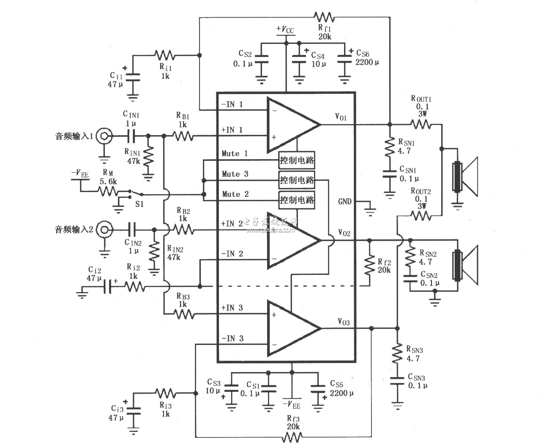基于LM4780的音频功率放大电路原理图