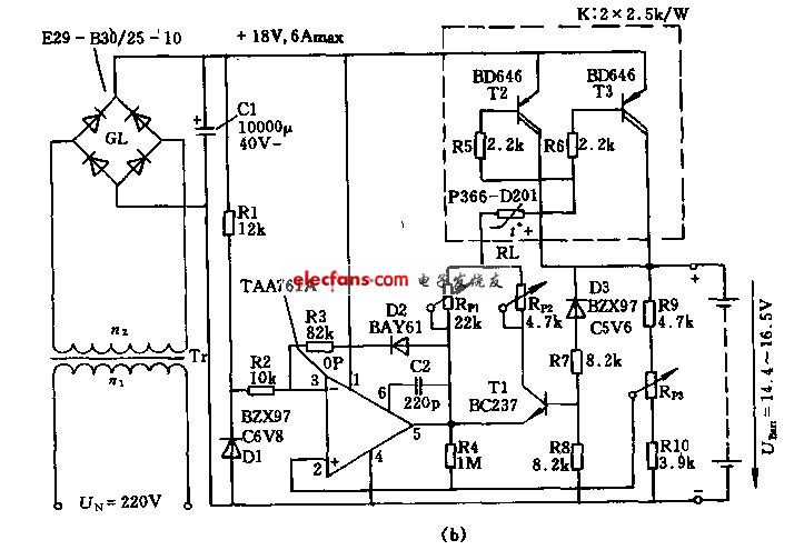 6A/12V自动断路充电电路图
