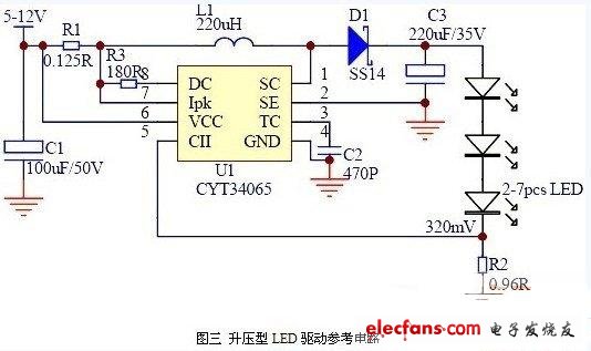 CYT34065构成的升压型LED驱动电路