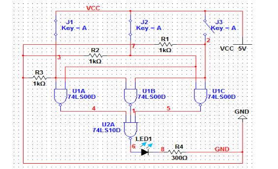 74ls00制作三人表决器