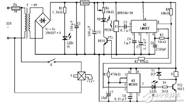 由LM567组成的红外线自动洗手器（五种红外线自动洗手器电路详解）