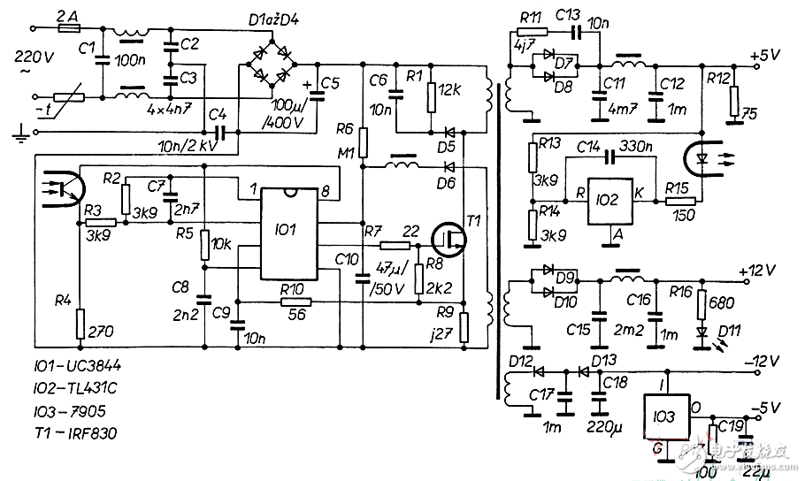 uc3844应用电路图大全（充电器电路/开关电源电路/反激式变换电路）