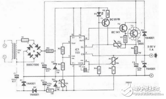 0到60v可调电源电路（稳压电源/LM723稳压器可调电源电路详解）