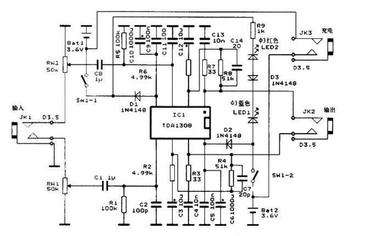 TDA1308袖珍耳机放大器电路