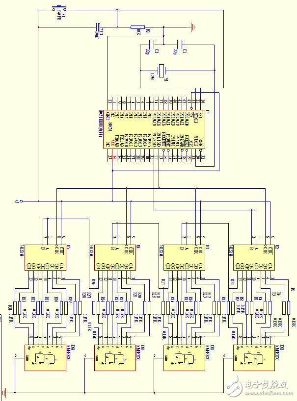 74LS164扩展的8位LED串行显示接口电路
