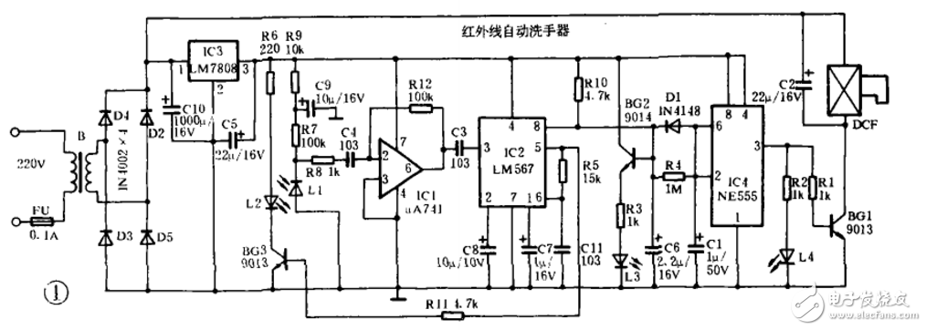 由LM567组成的红外线自动洗手器（五种红外线自动洗手器电路详解）