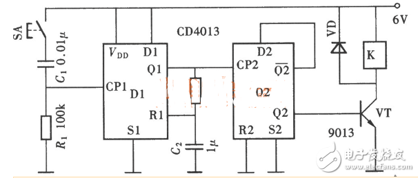 cd4013开关应用电路图汇总（电源/开关/触摸开关/防抖动/定时器）