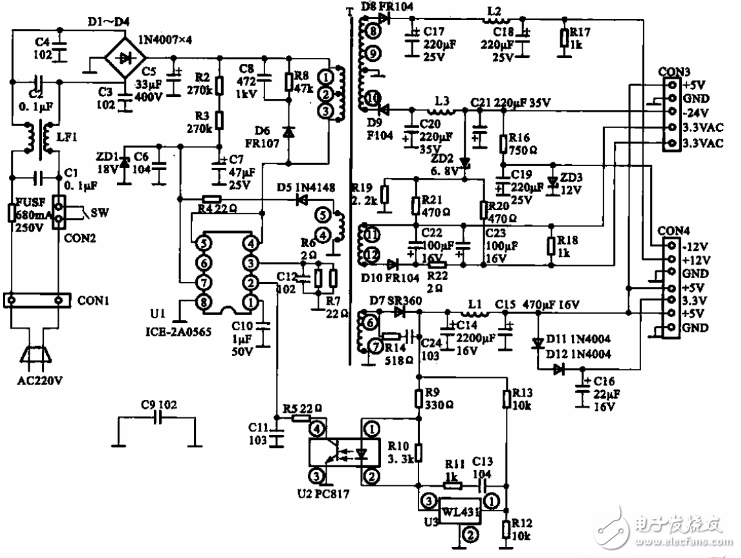 DVD开关电源电路图大全（厦新8156/蓝光DVD/杰科/大宇DVD电源电路详解）