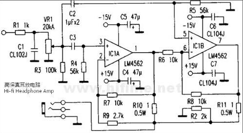 lm4562应用电路图大全（六款耳机放大器/功率放大器/前置放大器电路）